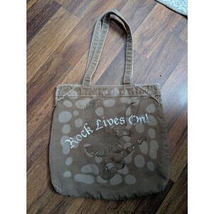 Rock lives on grunge tote bag size 13x14
